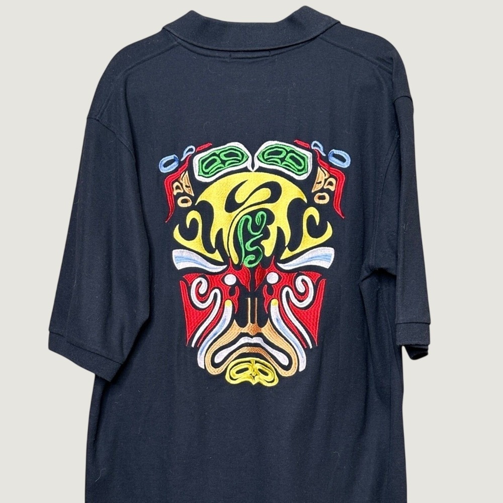 RARE Coogi Abstract Mens Black Embroidered Polo Shirt 4XL Short Sleeve Cotton